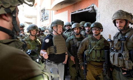 Netanyahu with Israeli military forces in Gaza on Sunday in the first visit to the territory by an Israeli premier since 200