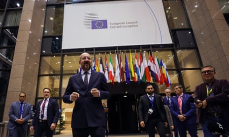 European Council President Charles Michel (C) speaks to the media and announces EU countries failure to agree on a long-term EU budget (MFF) during the European Council in Brussels, Belgium, 15 December 2023.